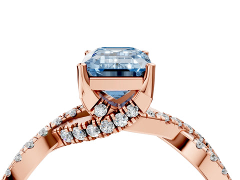 Rose gold Fancy Blue Emerald Cut Solitaire Twist Pave Diamond Engagement Ring with Prong Setting_4