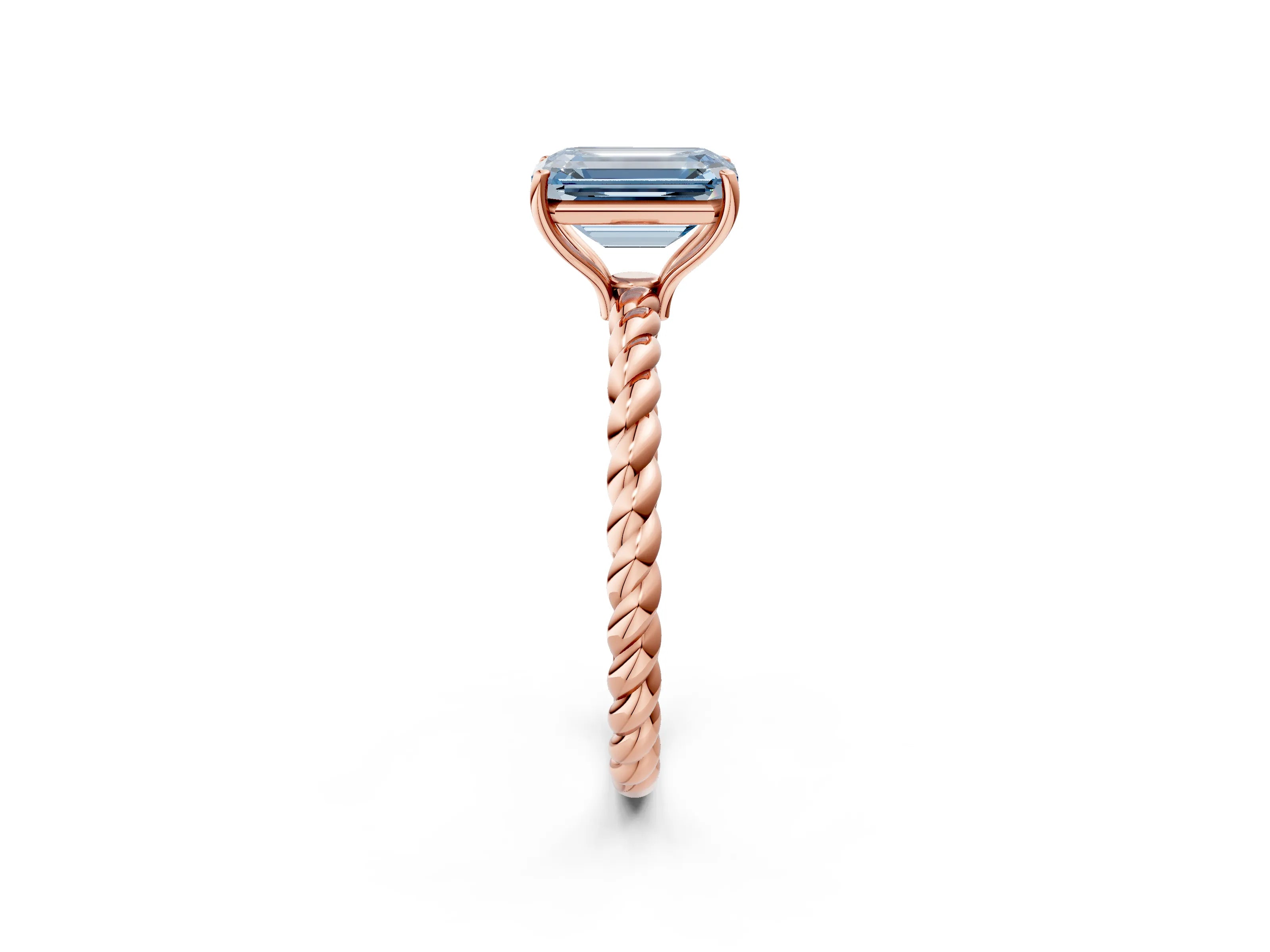Rose gold Fancy Blue Emerald Cut Solitaire Twisted Band 4-Prong Ring_2