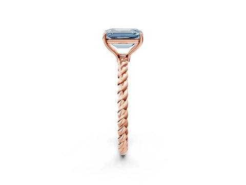Rose gold Fancy Blue Emerald Cut Solitaire Twisted Band 4-Prong Ring_2