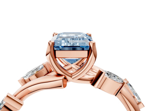 Rose gold Fancy Blue Emerald Cut Solitaire Twisted Band Marquise Accent Prong Setting Ring_4