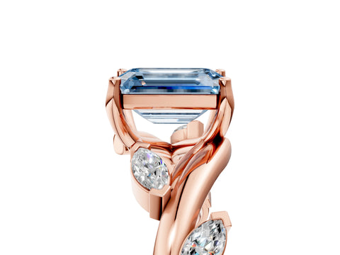 Rose gold Fancy Blue Emerald Cut Solitaire Twisted Band Marquise Accent Prong Setting Ring_5
