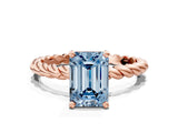 Rose gold Fancy Blue Emerald  Cut Solitaire Twisted Band with Four-Prong Setting_93