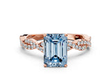 Rose gold Fancy Blue Emerald Cut Solitaire Twisted Pave Band with Four-Prong Setting_3