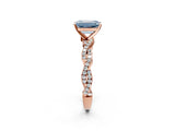 Rose gold Fancy Blue Emerald Cut Solitaire Twisted Pave Band with Four-Prong Setting_5