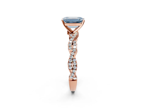 Rose gold Fancy Blue Emerald Cut Solitaire Twisted Pave Band with Four-Prong Setting_5