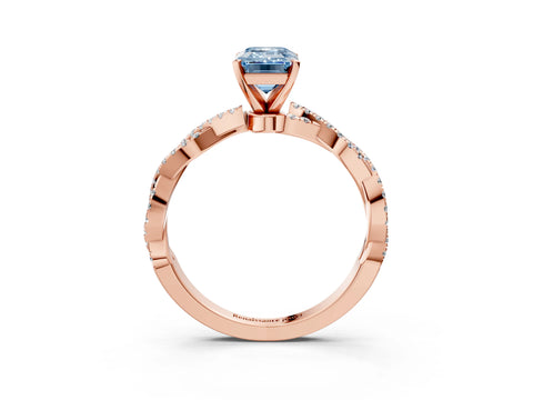 Rose gold Fancy Blue Emerald Cut Solitaire Twisted Pave Band with Four-Prong Setting_6