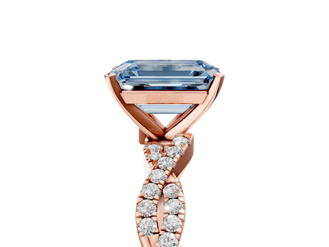 Rose gold Fancy Blue Emerald Cut Solitaire Twisted Pave Band with Four-Prong Setting_8