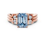 Rose gold Fancy Blue Emerald  Cut Three-Stone Channel Set Ring with Bar Prongs_59