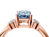 Rose gold Fancy Blue Emerald  Cut Three-Stone Channel Set Ring with Bar Prongs_63