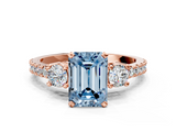 Rose gold Fancy Blue Emerald  Cut Three-Stone Diamond Pavé Band with Prong Setting_17