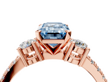 Rose gold Fancy Blue Emerald  Cut Three-Stone Diamond Pavé Band with Prong Setting_21