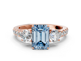 Rose gold Fancy Blue Emerald  Cut Three-Stone Diamond Pave Band with Prong Setting_37