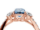 Rose gold Fancy Blue Emerald  Cut Three-Stone Diamond Pave Band with Prong Setting_41