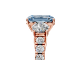 Rose gold Fancy Blue Emerald  Cut Three-Stone Diamond Pave Band with Prong Setting_42