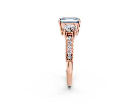 Rose gold Fancy Blue Emerald Cut Three-Stone Diamond Ring with Pavé Band and Four-Prong Setting_2