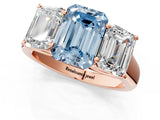 Rose gold Fancy Blue Emerald Cut Three-Stone Diamond Ring with Prong Setting on a Classic Band_13