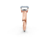 Rose gold Fancy Blue Emerald Cut Three-Stone Diamond Ring with Prong Setting on a Classic Band_14