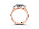 Rose gold Fancy Blue Emerald Cut Three-Stone Diamond Ring with Prong Setting on a Classic Band_15
