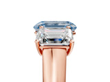 Rose gold Fancy Blue Emerald Cut Three-Stone Diamond Ring with Prong Setting on a Classic Band_17