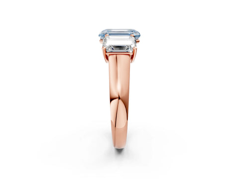 Rose gold Fancy Blue Emerald Cut Three-Stone Diamond Ring with Prong Setting on a Classic Band_2
