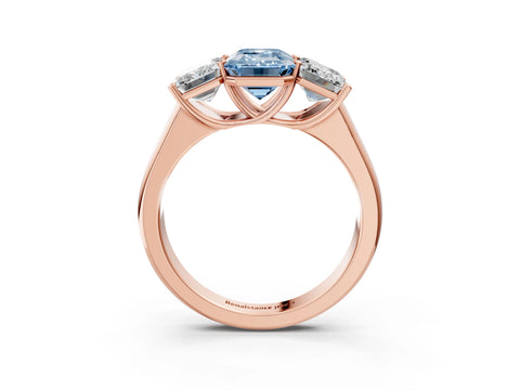Rose gold Fancy Blue Emerald Cut Three-Stone Diamond Ring with Prong Setting on a Classic Band_3