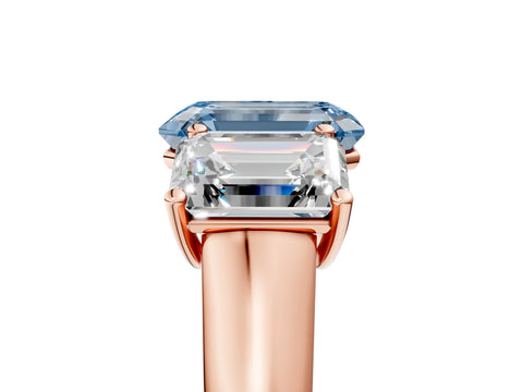 Rose gold Fancy Blue Emerald Cut Three-Stone Diamond Ring with Prong Setting on a Classic Band_5