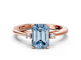 Rose gold Fancy Blue Emerald  Cut Three-Stone Solitaire Ring with Round Accent Diamonds and Four-Prong Setting_20