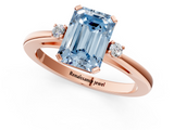 Rose gold Fancy Blue Emerald  Cut Three-Stone Solitaire Ring with Round Accent Diamonds and Four-Prong Setting_21