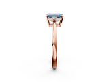 Rose gold Fancy Blue Emerald  Cut Three-Stone Solitaire Ring with Round Accent Diamonds and Four-Prong Setting_22