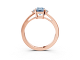 Rose gold Fancy Blue Emerald  Cut Three-Stone Solitaire Ring with Round Accent Diamonds and Four-Prong Setting_23
