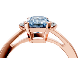 Rose gold Fancy Blue Emerald  Cut Three-Stone Solitaire Ring with Round Accent Diamonds and Four-Prong Setting_24
