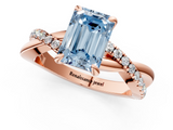 Rose gold Fancy Blue Emerald  Cut Twist Band Solitaire Diamond Ring with Pavé Setting_4