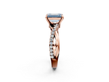 Rose gold Fancy Blue Emerald  Cut Twist Band Solitaire Diamond Ring with Pavé Setting_5