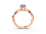 Rose gold Fancy Blue Emerald  Cut Twist Band Solitaire Diamond Ring with Pavé Setting_6