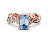 Rose gold Fancy Blue Emerald  Cut Twisted Pavé Band Solitaire Ring with Four-Prong Setting_55