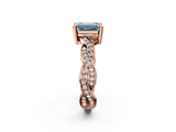 Rose gold Fancy Blue Emerald  Cut Twisted Pavé Band Solitaire Ring with Four-Prong Setting_57
