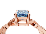 Rose gold Fancy Blue Emerald  Cut Twisted Pavé Band Solitaire Ring with Four-Prong Setting_59