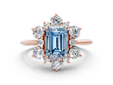 Rose gold Fancy Blue Emerald  Diamond Cluster Halo Ring with Solitaire Band and Four-Prong Setting_20