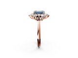 Rose gold Fancy Blue Emerald  Diamond Cluster Halo Ring with Solitaire Band and Four-Prong Setting_22