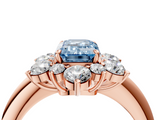 Rose gold Fancy Blue Emerald  Diamond Cluster Halo Ring with Solitaire Band and Four-Prong Setting_24