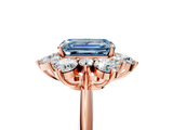 Rose gold Fancy Blue Emerald  Diamond Cluster Halo Ring with Solitaire Band and Four-Prong Setting_25