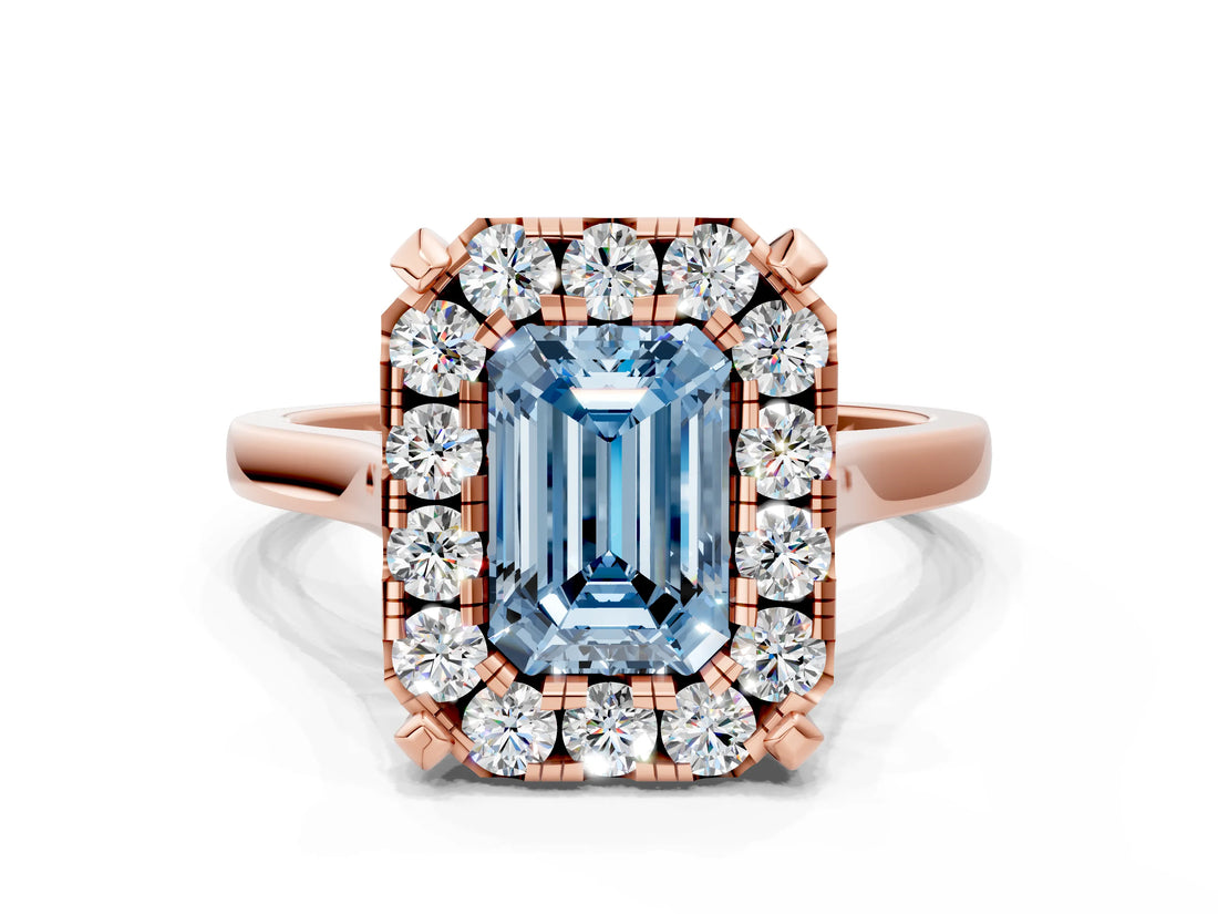 Rose gold Fancy Blue Emerald  Diamond Cluster Halo Solitaire with Four-Prong Setting_93