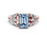 Rose gold Fancy Blue Emerald  Diamond Cluster Leaf Design Ring with Prong Setting_52