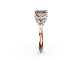 Rose gold Fancy Blue Emerald  Diamond Cluster Leaf Design Ring with Prong Setting_54