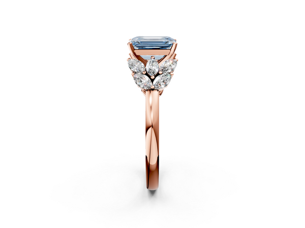Rose gold Fancy Blue Emerald  Diamond Cluster Leaf Design Ring with Prong Setting