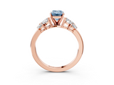 Rose gold Fancy Blue Emerald  Diamond Cluster Leaf Design Ring with Prong Setting_55