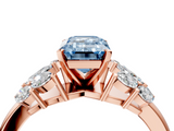Rose gold Fancy Blue Emerald  Diamond Cluster Leaf Design Ring with Prong Setting_56