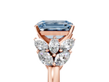 Rose gold Fancy Blue Emerald  Diamond Cluster Leaf Design Ring with Prong Setting_57
