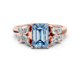 Rose gold Fancy Blue Emerald  Diamond Floral Cluster Ring with Solitaire Band and Prong Setting_32