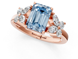 Rose gold Fancy Blue Emerald  Diamond Floral Cluster Ring with Solitaire Band and Prong Setting_33